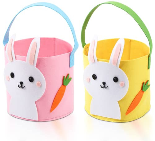 Meleager Panier de Pâques en Feutre, Panier avec Anse Tissus, 2pcs Sac en Feutre Lapin, Panier de Oeufs de Pâques pour Enfants, Décoration de Pâques