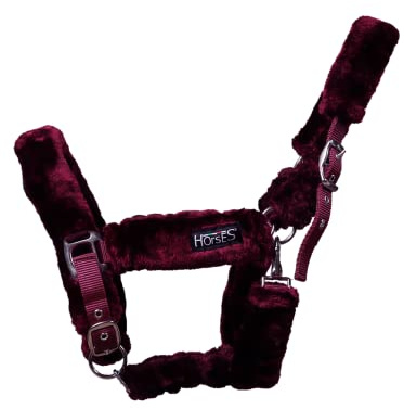Horses, Cabezada de nylon suave y esponjosa, con forro de pelo sintético, para caballos sensibles, adecuada para viajes en remolque (COB, burdeos)