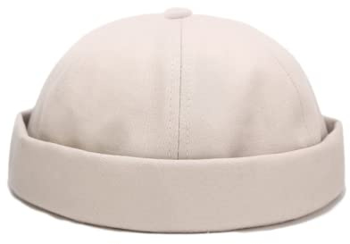 HINGTAT Docker Hat - Gorro de pescador para hombre, sin ala, gorro de marinero, puño enrollado, estilo retro, ajustable, para hombres y mujeres, blanco, Taille unique