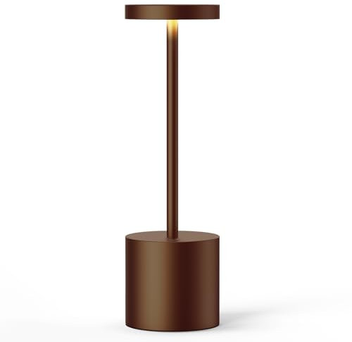 YIKUI Cordless Table Lamp, 5000 mAh Battery 3 Color LED Dimming, Aluminum Indoor/Outdoor Restaurant Terrace Desk Light Brown