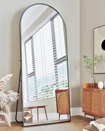 antok Ganzkörperspiegel, Standspiegel in Voller Länge Wandspiegel mit Aluminiumlegierung Rahmen und Bruchsichere Glas Gewölbter Bodenspiegel für Wohnzimmer, Ankleide