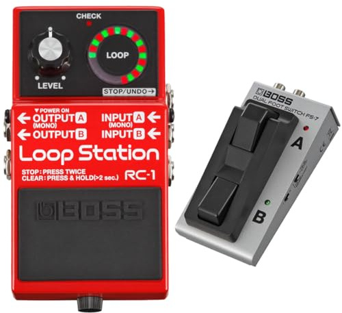 Boss RC-1 Looper Pedal + FS-7 Dual-Switch + keepdrum Patchkabel 30cm