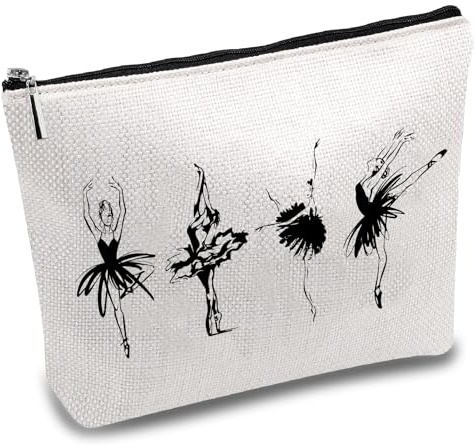 CREATCABIN Bolsas Maquillaje Bailarina Ballet,Bolsa Cosméticos Lona,Estuche Multiusos Bolsa Cremallera Metal,Artículos Tocador,Bolsas Viaje,Portátil para,Estudiantes,Amantes Danza,Regalo 25x18cm