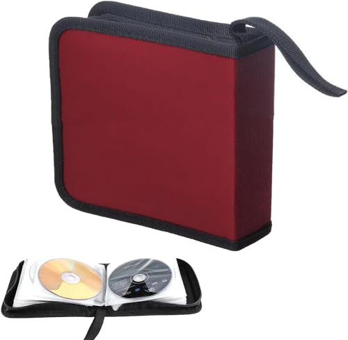Ruikcoll CD Tasche, CD Aufbewahrungstasche für Auto und Zuhause, CD DVD Discs Aufbewahrungstasche für 40 Discs, Rot