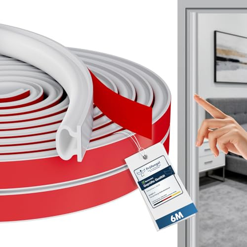 shinfly 6M Joint Porte Fenêtre Isolation Thermique et Phonique, Bande d’Étanchéité Auto-adhésive en TPE, Joint Porte Entrée Anti Courant d’Air, Étanche, Anti Bruit & Anti Poussière (Blanc)