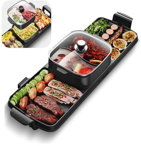 Parrilla portátil para interiores y exteriores, mesa de barbacoa con partición, cocina coreana sin humo en casa o reuniones, antiadherente y fácil de limpiar