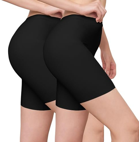 INNERSY Radlerhose Damen Schwarz Kurze Hose unter Kleid Nahtlose Boxershorts Chub Rub Shorts 2 Pack (M, 2 Schwarz)