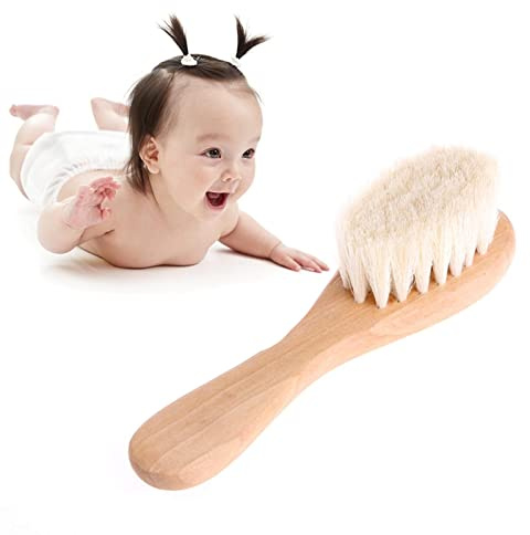 Baby-Bürste aus natürlichem Holz, für Jungen und Mädchen, weiche Wolle, H-Bürste für Kopfmassagegerät, tragbare Badebürste, Kamm für Kinder