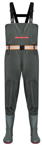 ENEN Waders Peche Homme Femme 36-46, Cuissarde de Peche Grande Taille, Nylon Composite PVC Pantalon de Bassin avec Bottes en Caoutchouc Antidérapant pour Les Travaux sous-Marins (Vert Militaire,38)