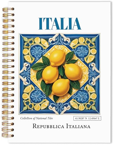 URLLUAE ITALIA citron kakel anteckningsbok, vintage medelhavs Italien resedagbok för kvinnor, Amalfikusten Positano spiral anteckningsbok journaler för arbete skola kontorsmaterial, 14 x 20 cm