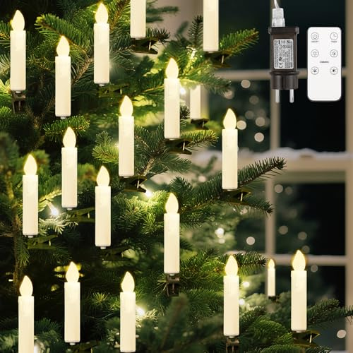 Lewondr 30 LED Candela per Albero di Natale, Catena di Candele Senza Fiamma con Timer Luci Candela per Albero 4 modalità Illuminazione Decorazioni Natalizie, Beige