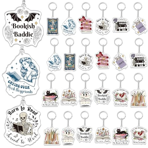 Equsion 24 Pcs Book Club Gifts for Women, Book Charms Keychains Set, Cute Bookish Party Favors Gifts for Readers, Teacher (Retro)