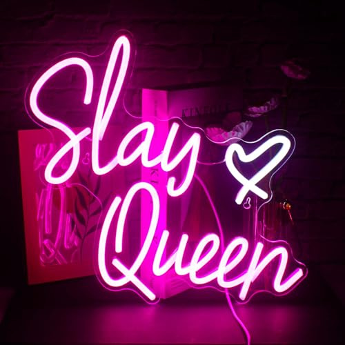 Slay Queen Neon Sign Rose red LED Neon Light Up Signs for Wall Decor Usb Neon Light for Bedroom Preppy Girl Aesthetic Room Dorm Decor Y2k Party GiftsGifts