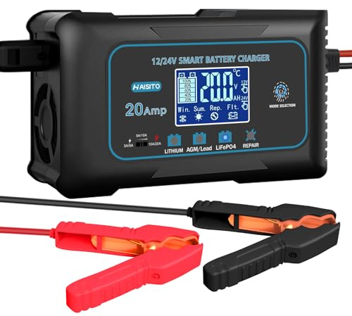 20-Amp LiFePO4 Battery Charger,Lifepo4,Lead-Acid(AGM/Gel/SLA..)12V and 24V Car Smart Battery Charger,Trickle Charger, Portable Battery Desulfator For Car,Boat,Motorcycle,Lawn Mower