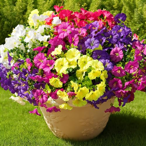 Fanfantoey 20pcs Artificial Flowers for Outdoors, UV Resistant Fake Flowers Outside Decoration, Realistic Faux Silk Morning Glory Fake Plants for Planter Outside Decor (20, 5 Mixed)