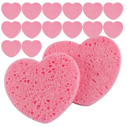DECOMELODY 20 Stück Herzförmige Gesichtsschwämme Peeling Weiche Reinigungsschwämme aus Zellstoff 63x63x8mm Hautfreundlich für Gesichtsreinigung und Pflege