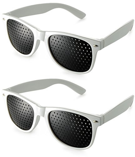 Ganzoo lot de 2 lunettes sténopéïques à grille pour entraînement visuel et repos des yeux, modèles forme B blancs, lunettes à trous, branches pliables, pause écran