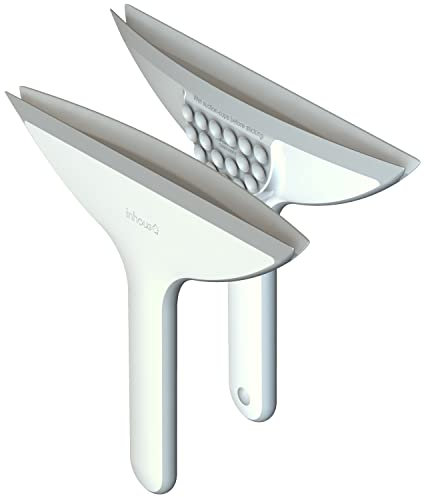 Inhouse Stick+Store Curved Shower Squeegee. Made in Britain. Duo 2-in-1 Curved & Straight Blades Clean Streak-Free on Curved Screens & Flat Bathroom Surfaces. Patented Suction Cup Storage. 1PC