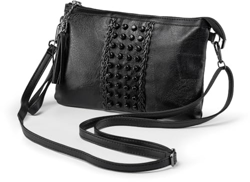 LaRechor Borse a Tracolla Donna - Elegante Pochette Donna Nappa - Borsetta Tracolla Donna Piccola - in Pelle Morbida - Borsa con Borchie da Viaggio Sera Città Nero
