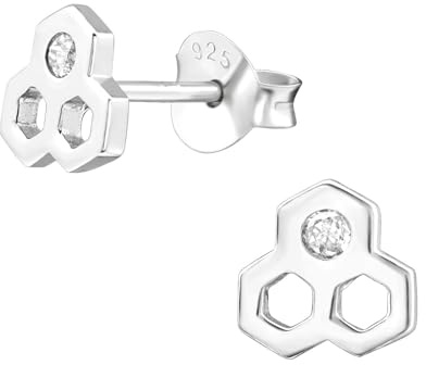 Monkimau Mädchen Ohrringe Bienen Wabe Ohrstecker aus 925 Sterling Silver echt Silber mit 2 Kristallen