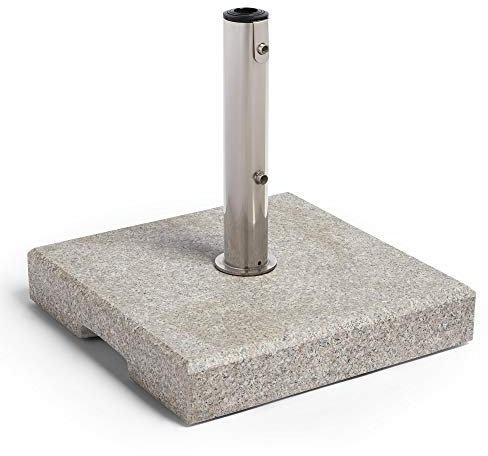 VonHaus Parasol Base 22kg – Umbrella Stand for Outdoor, Garden, Patio – Heavy Duty Parasol Holder Comes with 3 Pole Adaptors, Carry Handles, 2 Locking Screws – Square Shape, Stone Granite Effect, Grey