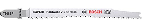 Bosch 100x EXPERT Hardwood 2-side clean T308BF Stichsägeblatt (für Kunststoffbeschichtete Platten, Multiplexplatte, Länge 117 mm, Professional Zubehör Stichsäge)