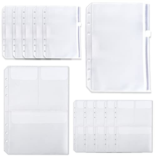 12 st A5-storlek pärmfickor, dragkedja pärmficka, klar pärm med 6 hål, ficka med lock, två typer, vattentät PVC-dragkedja lösa bladväskor för hemmakontor skolmaterial