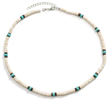 GAUEIOUR Coconut Bead Surfer Necklace,Bohemian Style Turquoise Coconut Shell Wood Bead Patchwork Necklace, Personalized Surfer Waterproof Handmade Jewelry Accessories, Jewelry Gifts