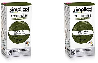 simplicol Textilfarbe intensiv (18 Farben), Oliv-Grün 1814, Dunkelgrün: Einfaches Färben in der Waschmaschine, All-in-1 Komplettpackung (Packung mit 2)