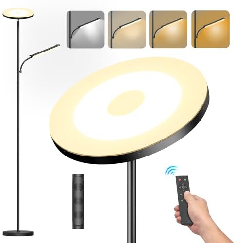 LUCKEA LED Uplighter Floor Lamp Living Room - 2700K-6500K Color Temperature, Modern Floor Lamp with Remote Control & Touch Control (Carbon Black)
