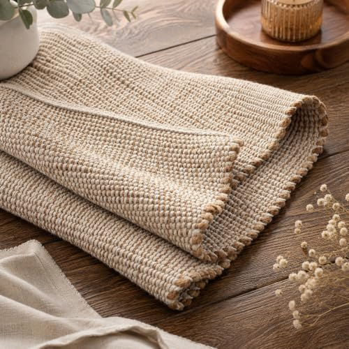 The Home Talk Jute Cotton Area Rug - Handcrafted Traditional Rugs - Hand Woven Rug - Natural Rugs for Entryway Bedroom, Dining Room, Rustic Bohemian Décor - Eco-Friendly - 8’ x 10’ - Natural Beige