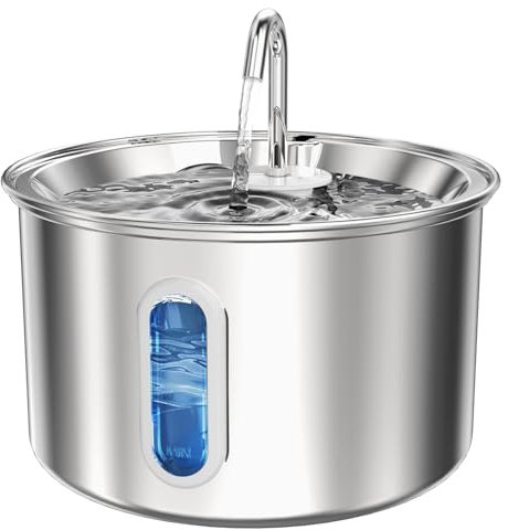 Stainless Steel Cat Water Fountain, Corded 3L/101oz Pet Water Fountain, Dog Waterer with Quiet Pump and 4-Layer Filtration for Cats and Dogs