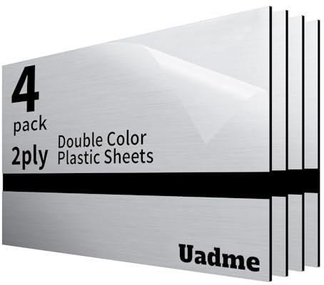 Uadme Plaque pour Gravure Laser, 30x20cm 1,3mm, Bicouche, 4 Plaques Gravée Personnalisée, Consommable pour Gravure Laser, Panneau Plastique pour DIY (Noir sur Argent Brossé)