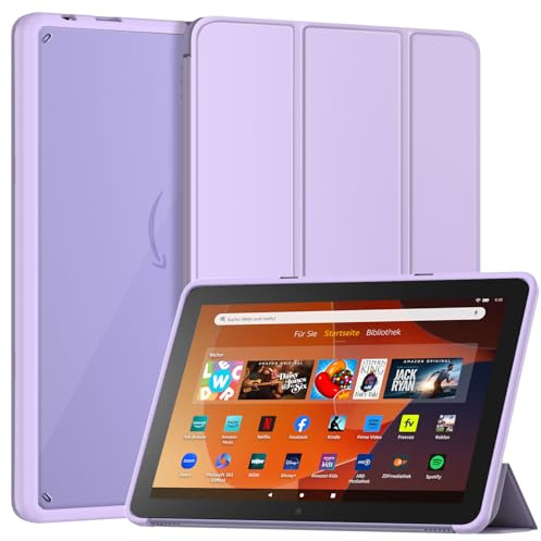 Mansiruyi Fire HD 10 Tablet Case (Only Fit 13th Gen, 2023), Not for Samsung Nokia, Slim PU Leather Trifold Stand Clear Back Cover for Fire HD 10 Kids & Kids Pro Tablet, Auto Sleep/Wake - Purple