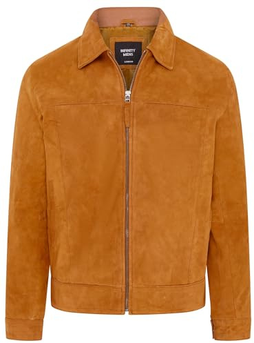 Infinity Leather Giacca da Motociclista Harrington Classica da Uomo in Vera Pelle Scamosciata di Capra al 100%.