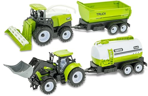 Teorema Lot de moissonneuses-batteuses et tracteurs pour Enfants, motorisés à Embrayage, avec remorque et Godet