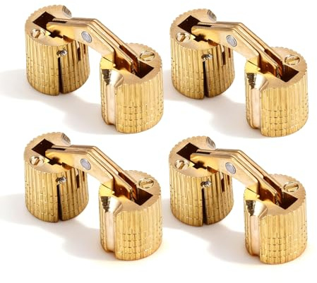VOBOR Bisagra Barril,4 Piezas Bisagra de Barril Cilíndrico Latón Invisible,Mini Bisagras Ocultas 180°Ángulo de Apertura para Armarios Muebles Cajas de Joyería (10mm)