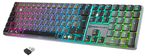 EMPIRE GAMING RF243 – Clavier Gaming Mécanique sans Fil Slim Low Profile en Aluminium,Rechargeable FR (AZERTY), Triple Mode (2,4GHz/BT/USB-C), 111 Touches MX Red, RGB, NKRO, Compatible PC/Mac/P5/P4/XB