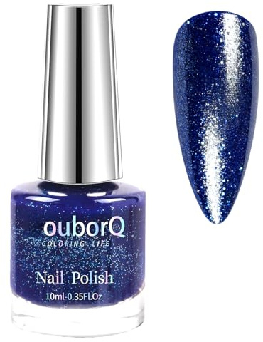 Nagellack Blau Glitzer - Schnelltrocknender, langanhaltend Nagellacke, Natürlich Wasserbasis Ungiftig Blue Nail Polish - Hochpigmentiert Glänzend Nagelack für Frauen DIY Nagelkunst zu Hause, 10ml