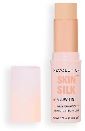 Revolution Skin Silk Glow Tint Transparenter Foundation Stick – Für Strahlende Haut, Kaschiert Unreinheiten & Glättet Feine Linien, Farbton Fair, 8g