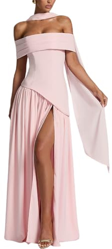 AOWVUTS Robe de Soirée Longue Femme Élégante Maxi Robes à Épaules Dénudées Sexy Robe Moulante Dos Nu Robes de Gala Promo Chic à Fendue pour Bal Cocktail Party Cérémonie Mariage Invité