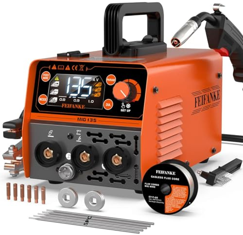 FEIFANKE MIG135 Saldatrice A Filo Continuo No Gas 135A 230V Saldatrice Inverter IGBT Mini Synergistic 3 In 1 TIG Elettrodo Saldatrice A Filo Avanzamento Rapido Del Filo Compatibile con Filo E308LFC-O