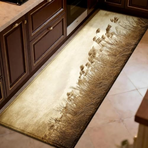 marrone Tappeto cucina antiscivolo 50 x 200 cm Erba selvatica e canne retrò Runner antifatica, lavabile, assorbente, per corridoio, ingresso, soggiorno e ufficio