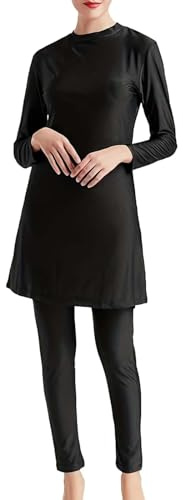 Generisk burkini dam muslimsk baddräkt badkläder mode hijab 3 delar långärmad islamisk blygsam full cover lapptäcke blommönster surfing A5, svart, M