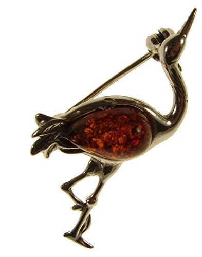 Baltic amber and sterling silver 925 cognac herron brooch pin