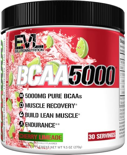 Evlution EVL BCAAs Amino Acids Powder - BCAA Powder Post Workout Recovery Drink and Stim Free Pre Workout Energy - 5g Branched Chain Amino Acids Supplement for Men - Cherry Limeade