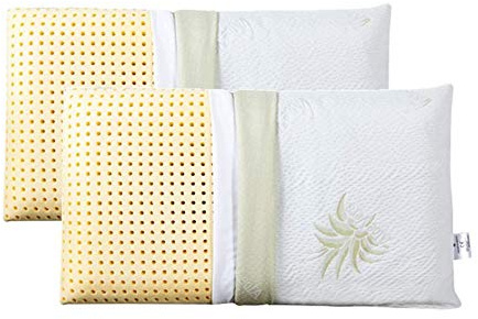 EVERGREENWEB - Sängkuddar Par 40x70 18 cm hög, Dubbel Foder ALOE VERA + Naturlig bomull Löstagbara Antikvalster, 100% MEMORY FOAM Ortopediska kuddar för smärta Cervical med medicinsk anordning