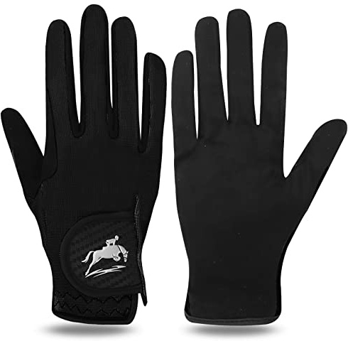 FINGER TEN Guanti da equitazione da donna, elasticizzati, per equitazione, ragazze, antiscivolo, traspiranti, leggeri, perfetti per andare in bicicletta (nero, M)