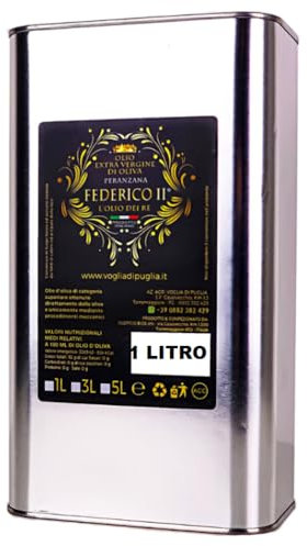 Federico II Olio Extravergine Di oliva Monovarietale Peranzana Da Olive Italiane (Novello Annata 2024-2025 Latta 1 Litro)