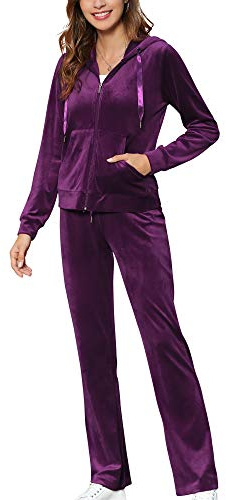 MessBebe Ensemble de survêtement 2 pièces en velours pour femme avec capuche et pantalon à manches longues